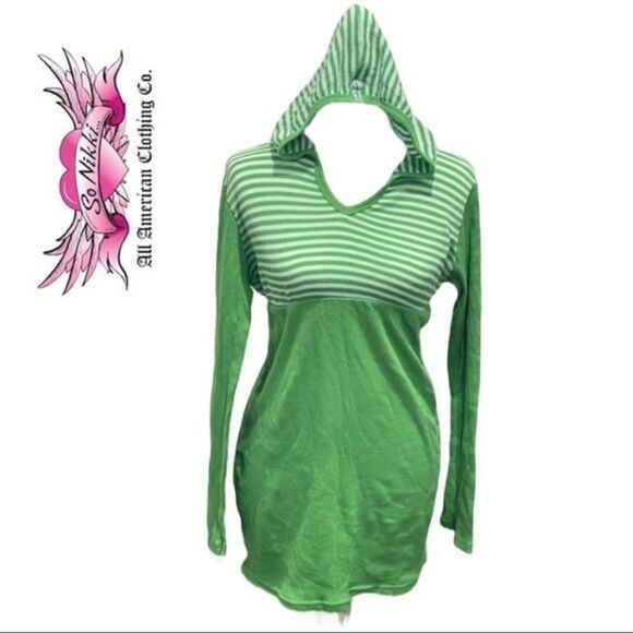 So Nikki Hoodie Dress Green and‎ White Stripe - Size L - Picture 1 of 2